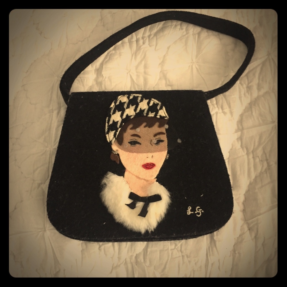 Vintage Lulu Guinness Portrait wool handbag